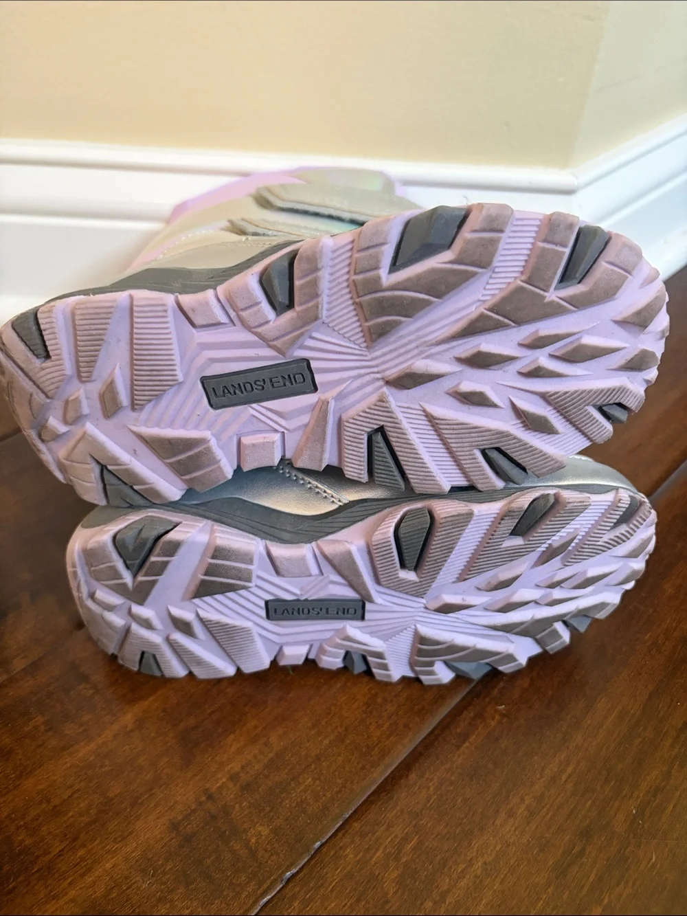 Lands' End Kids Holographic Silver and Light Pink Snow Boots